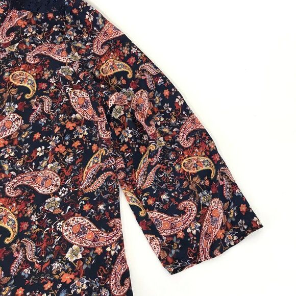 Terra & Sky Button Down Chiffon Blouse Womens Plus Size 1X Paisley Roll Tab Boho - Picture 7 of 12